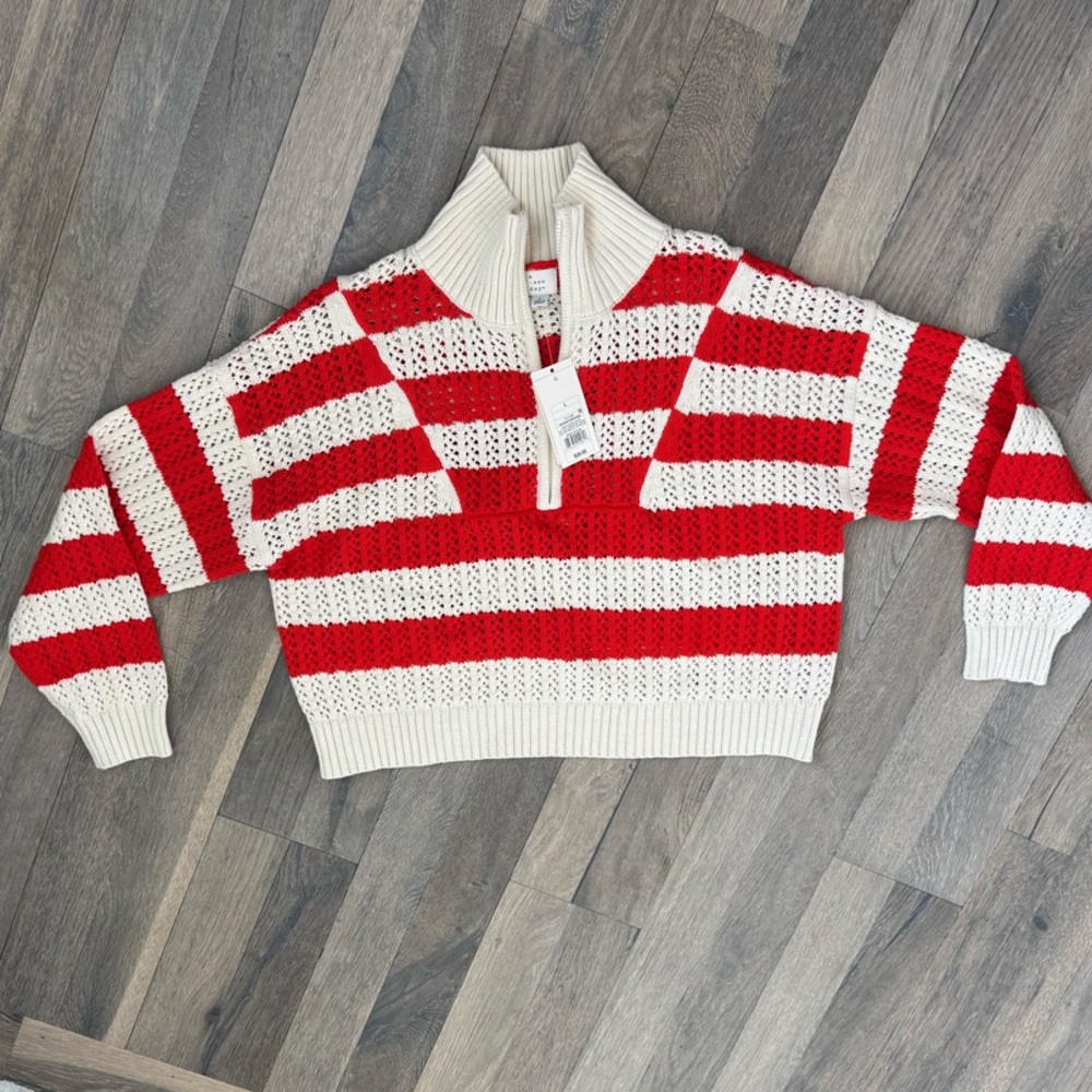 Brand New A NEW DAY Women’s Red and Cream Striped Sweater